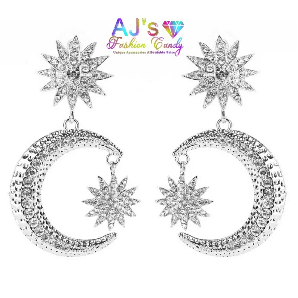 Crystal Paved Sun & Moon Dangle Earrings